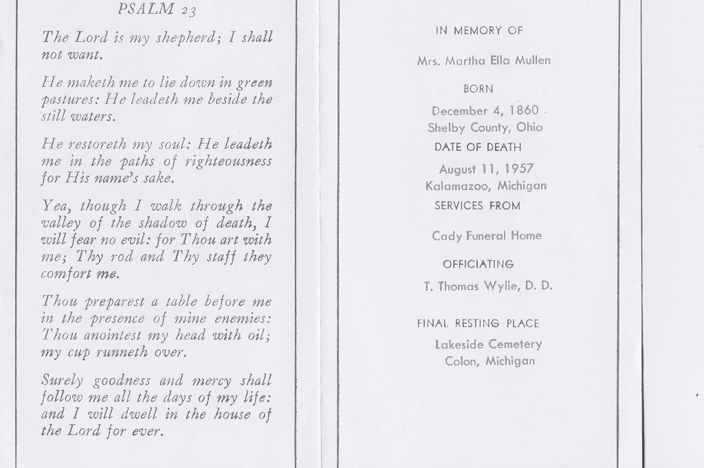Funeral Card for Martha Ellen Mullen 