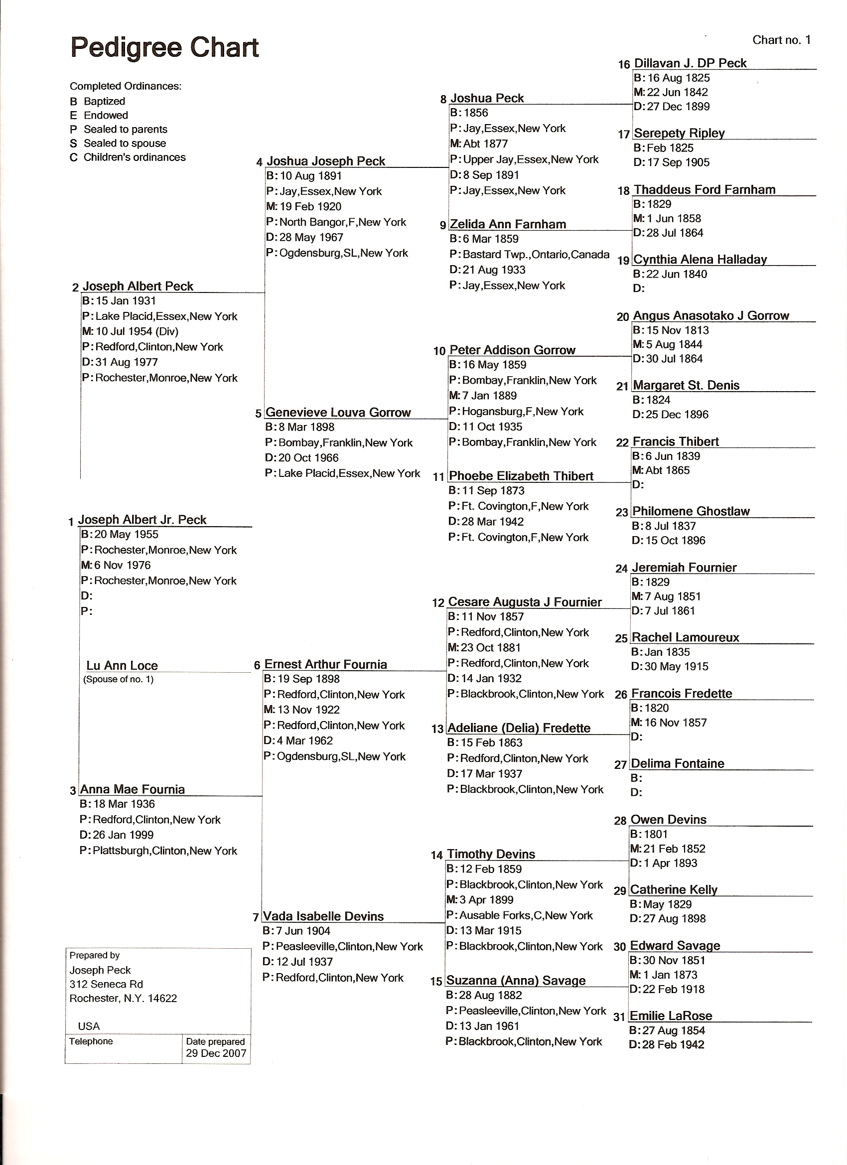 Pedigree chart for Joseph Albert Peck, Jr.